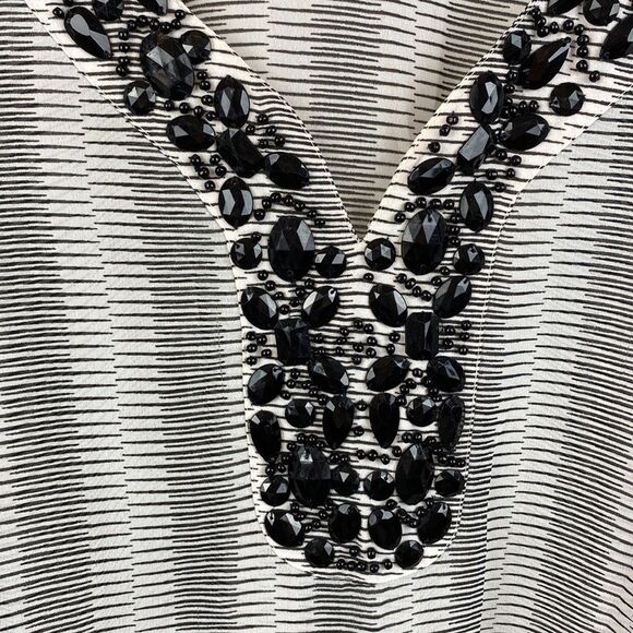 Adrienne Vittadini Black & White Stripe Embellished Sheer Tunic Blouse Top XL - Picture 5 of 8